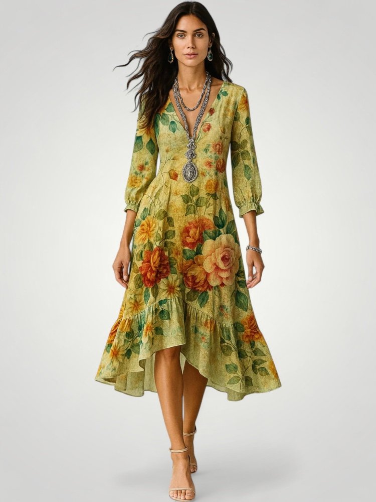 Maxikleid Sommer mit Vintage Blumenmuster - Nordic Boutique & Co.
