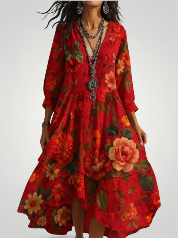 Maxikleid Sommer mit Vintage Blumenmuster - Nordic Boutique & Co.