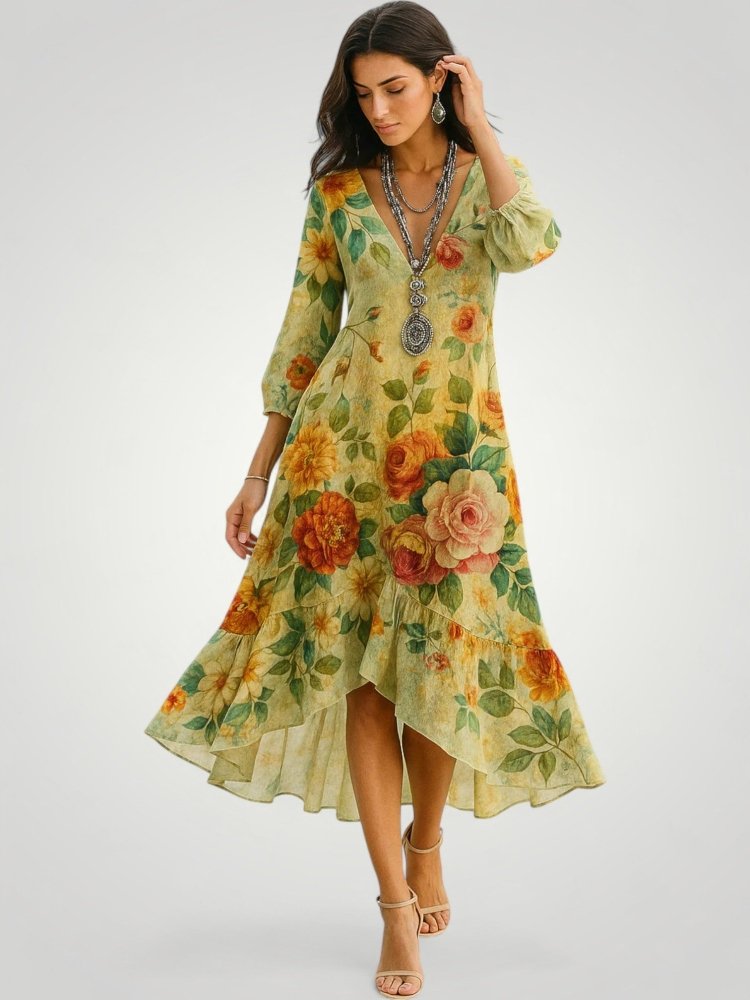Maxikleid Sommer mit Vintage Blumenmuster - Nordic Boutique & Co.