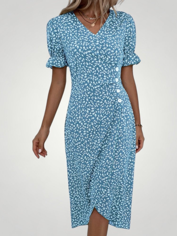 V - Ausschnitt Kleid mit Vintage - Blumenmuster, Femininer Stil - Nordic Boutique &amp; Co.