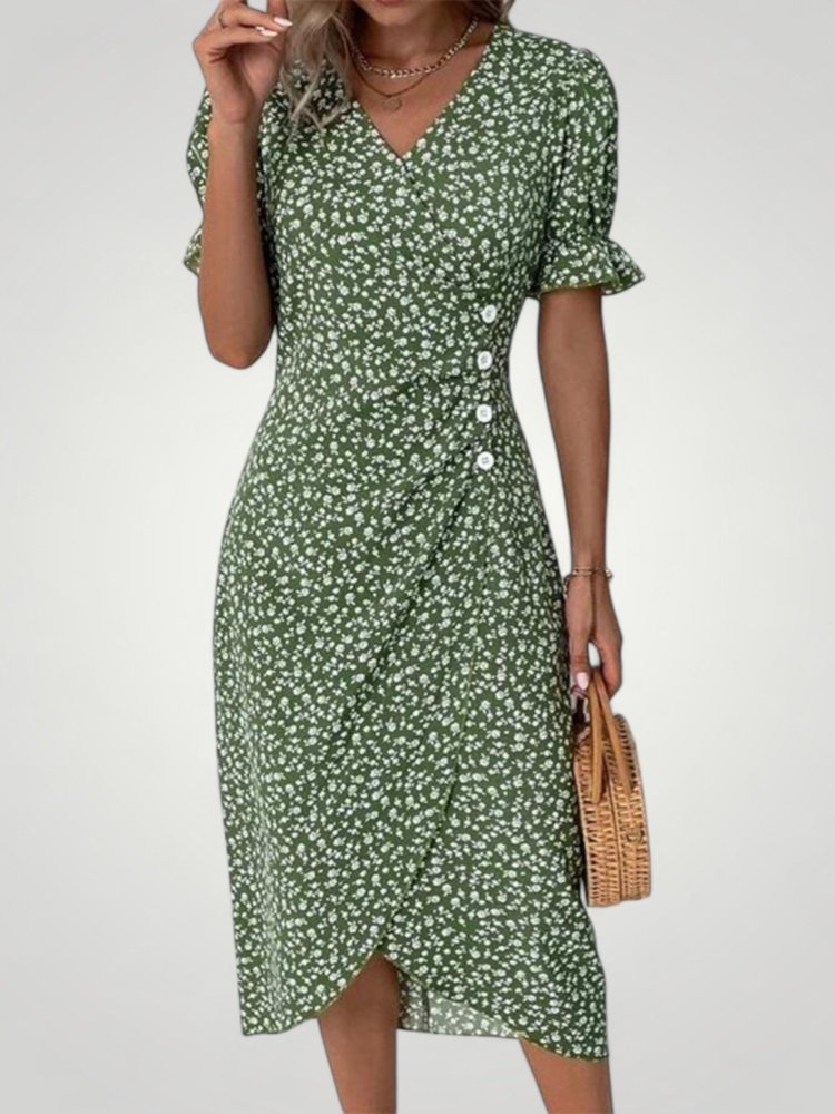 V - Ausschnitt Kleid mit Vintage - Blumenmuster, Femininer Stil - Nordic Boutique & Co.