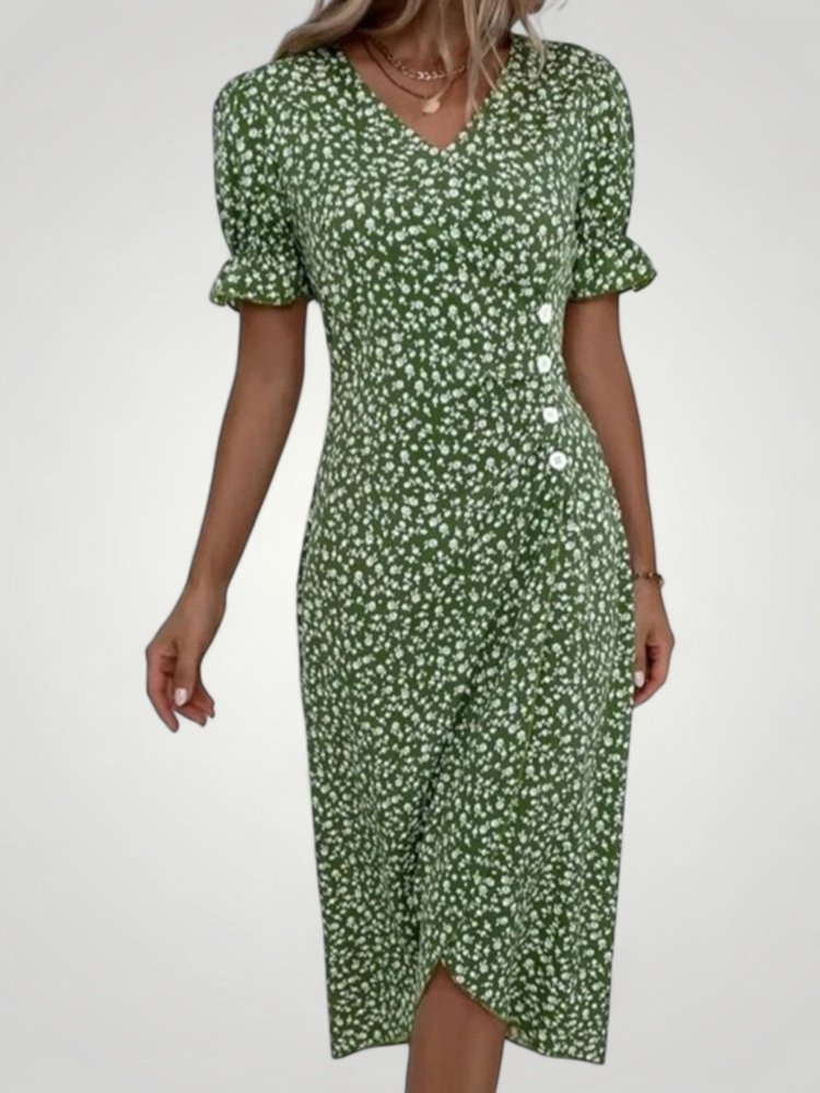V - Ausschnitt Kleid mit Vintage - Blumenmuster, Femininer Stil - Nordic Boutique & Co.