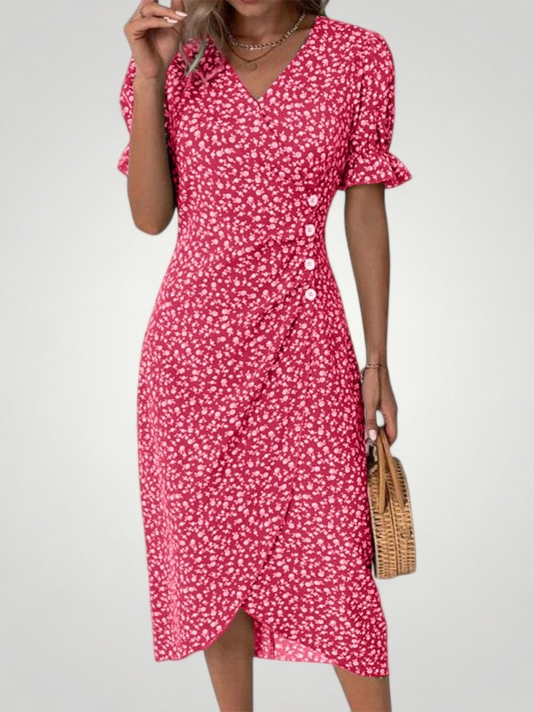 V - Ausschnitt Kleid mit Vintage - Blumenmuster, Femininer Stil - Nordic Boutique &amp; Co.