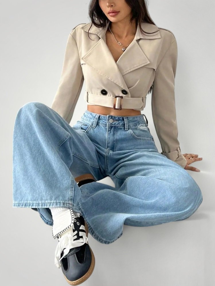 Vintage Cropped Trenchjacke Damen mit Stil - Nordic Boutique & Co.