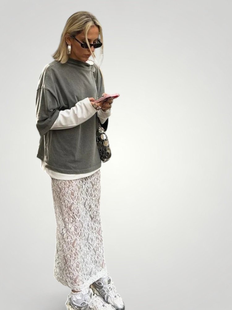 Weißer Maxirock mit Eleganten Spitzen - Details - Nordic Boutique & Co.